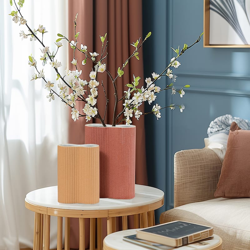 Brown Ceramic Fluted Curves Tall Vase (Single)