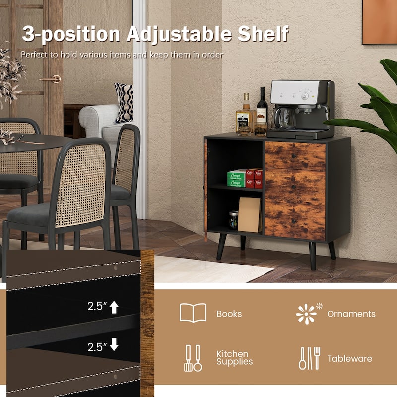 Costway Mid-Century Rustic Storage Cabinet Multipurpose Wood Shelf - 31'' x 16'' x 30'' (L x W x H)