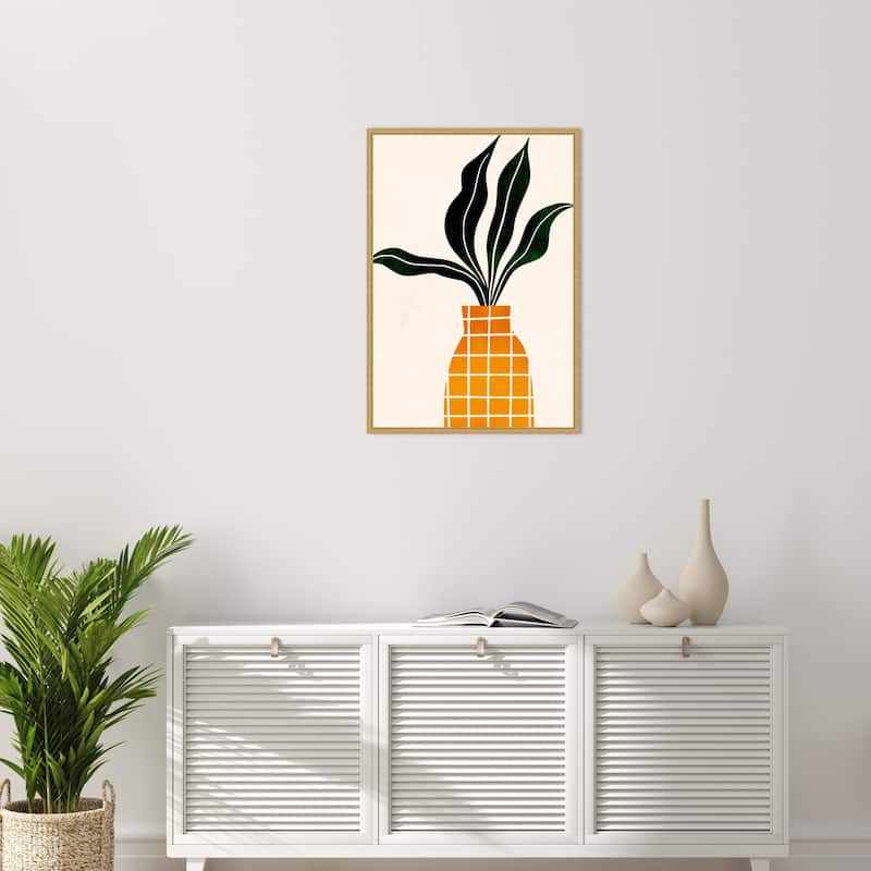 Peter the Plant by Eins Kubistika Framed Canvas Wall Art Print - Sylvie Bright Gold