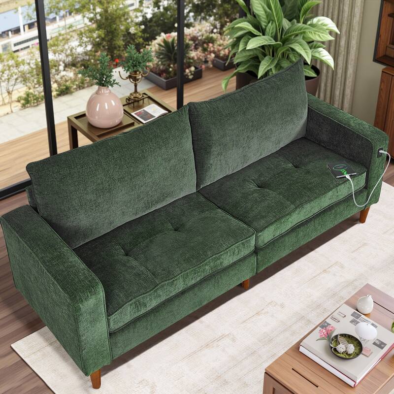 Modern 82.68 " Chenille Upholstered Sofa Loveseat Sofa with USB Ports for Living Space