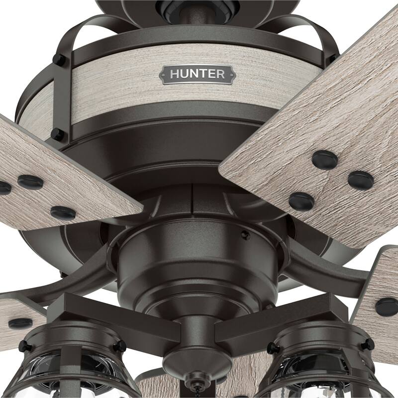 Hunter 52" Oakland Noble Bronze Ceiling Fan with LED Light and Pull Chain - Farmhouse - Caged - Rustic - SureSpeed Technology!