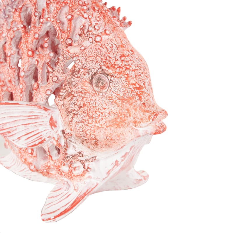 Polystone Textured Fish Decorative Sculpture with White Fins - Blue or Red