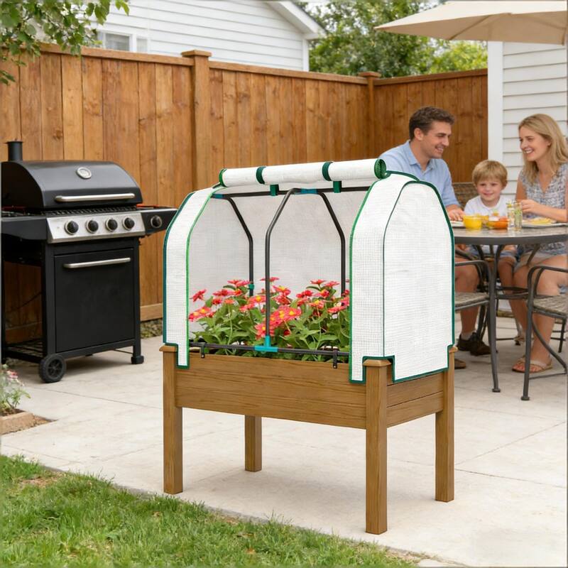 Wooden Outdoor Planter Box, Convenient Raised Raised Bed - Brown