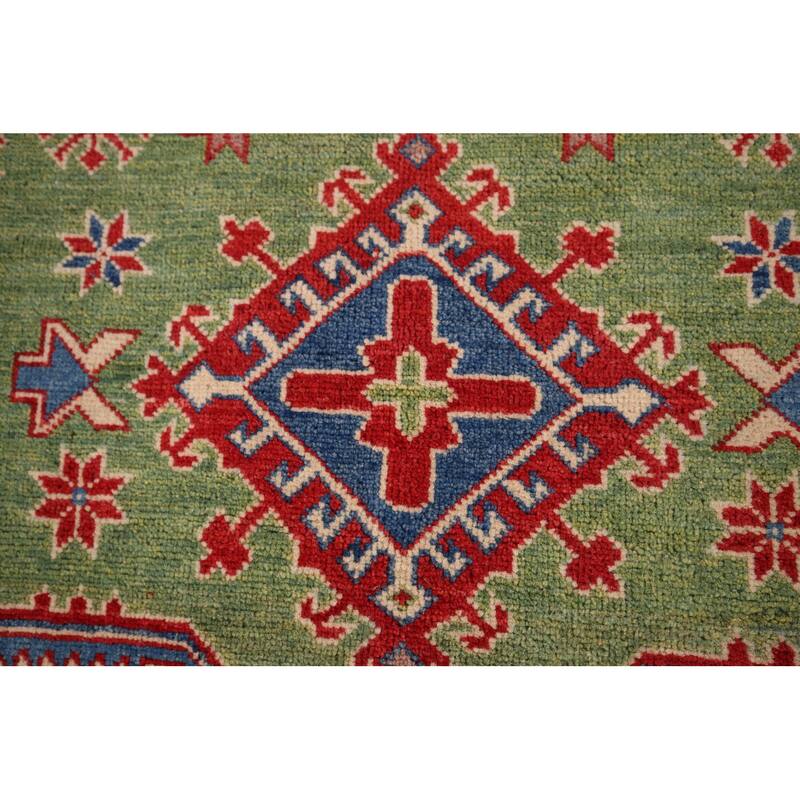 Light Green Kazak Oriental Foyer Rug Hand-Knotted Wool Carpet - 2'9" x 4'1"