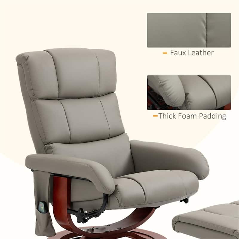 PU Leather Massage Recliner Chair Including Ottoman with Swivel Base and Adjustable Vibration - 28.75" W x 33" D x 40.25" H