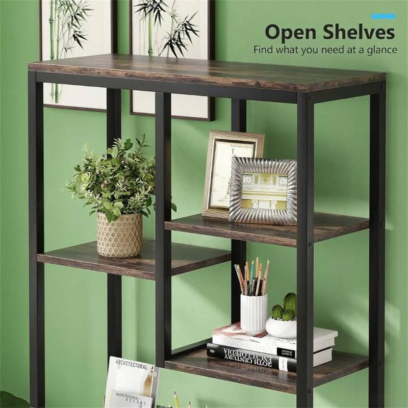 Industrial 6-Tier Staggered Bookshelf