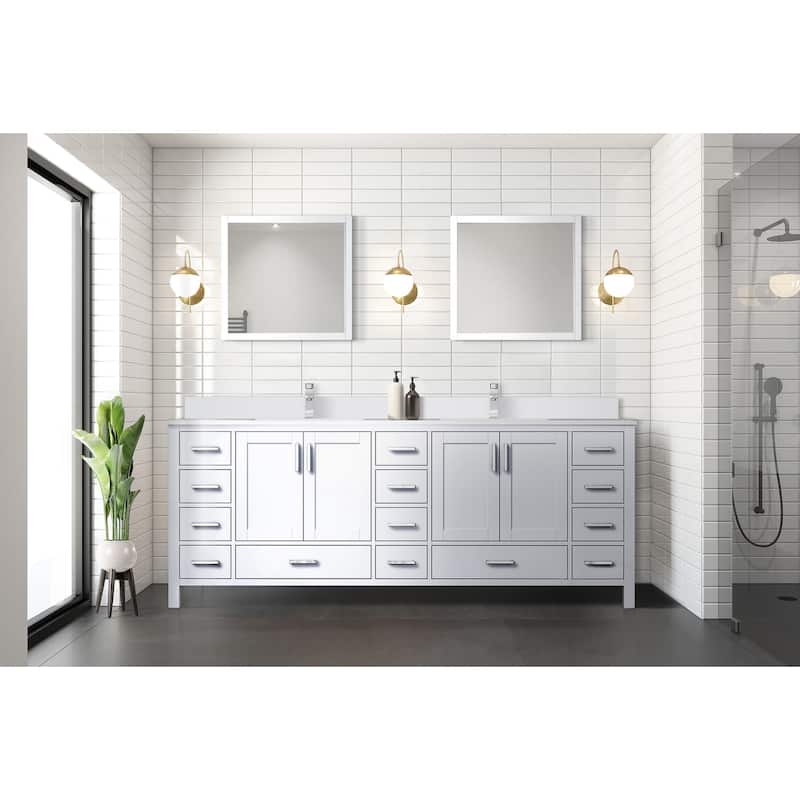 Jacques 84 in. W x 22 in. D White Bath Vanity, Cultured Marble Top, and 34 in. Mirror