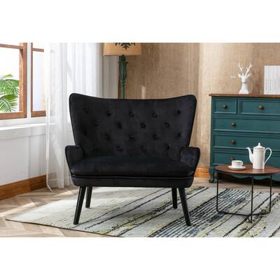 Modern High Back Accent Chair with Wooden Legs Loveseat Sofa Fabric Padded Seat Lounge Couch Living Room Chair Arm Sofa Chair