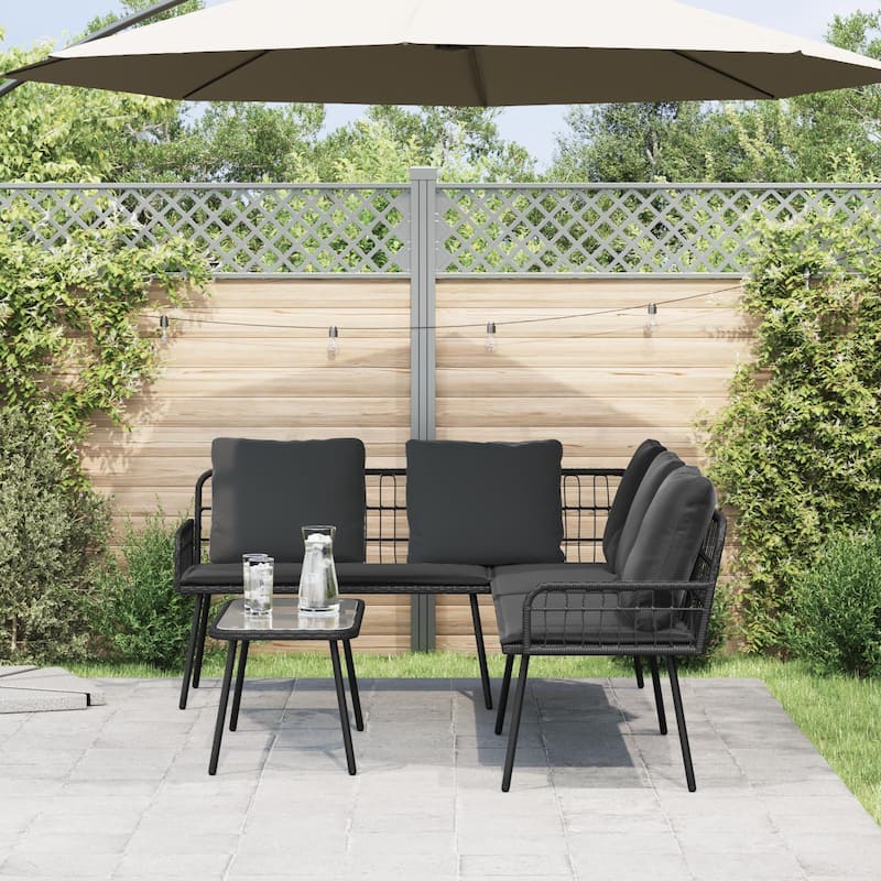 vidaXL 2 Piece Garden Sofa Set with Cushions Black Poly Rattan