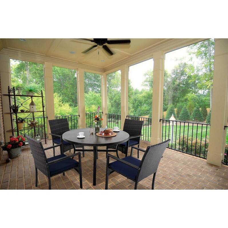 5 Piece Outdoor Dining Sets, 44'' Round Metal Bistro Table with 1.97'' Umbrella Hole and 4 Rattan Garden Chairs