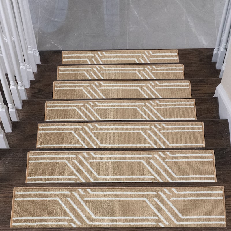 SUSSEXHOME Plaza Collection Stair Treads 100% Polypropylene 9" x 28" - 10-PACK - Beige