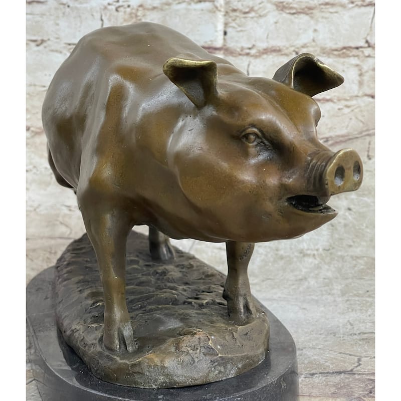 Signed Wild Pig Bronze Sculpture Figure Art Deco Figurine Home Decor Decoration