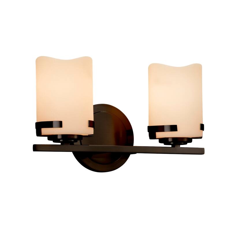 Justice Design CandleAria Atlas 2-light Dark Bronze Bath Bar, Cream Cylinder - Melted Rim Shade