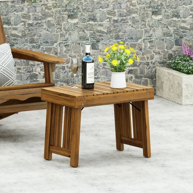 Roomfitters Outdoor Side Table with Slatted Top and Foldable Legs, Acacia Wood Accent Table