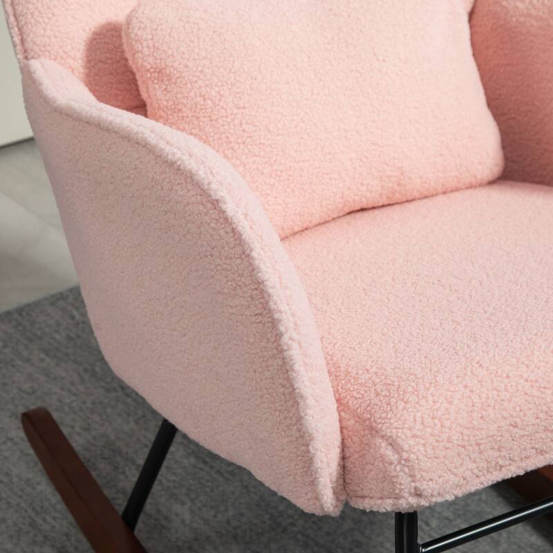 Modern Teddy Fleece Cushion Rocking Chair with High-Density Foam Headrest and Lumbar Support - 26.8" W x 36.6" D x 43.3" H