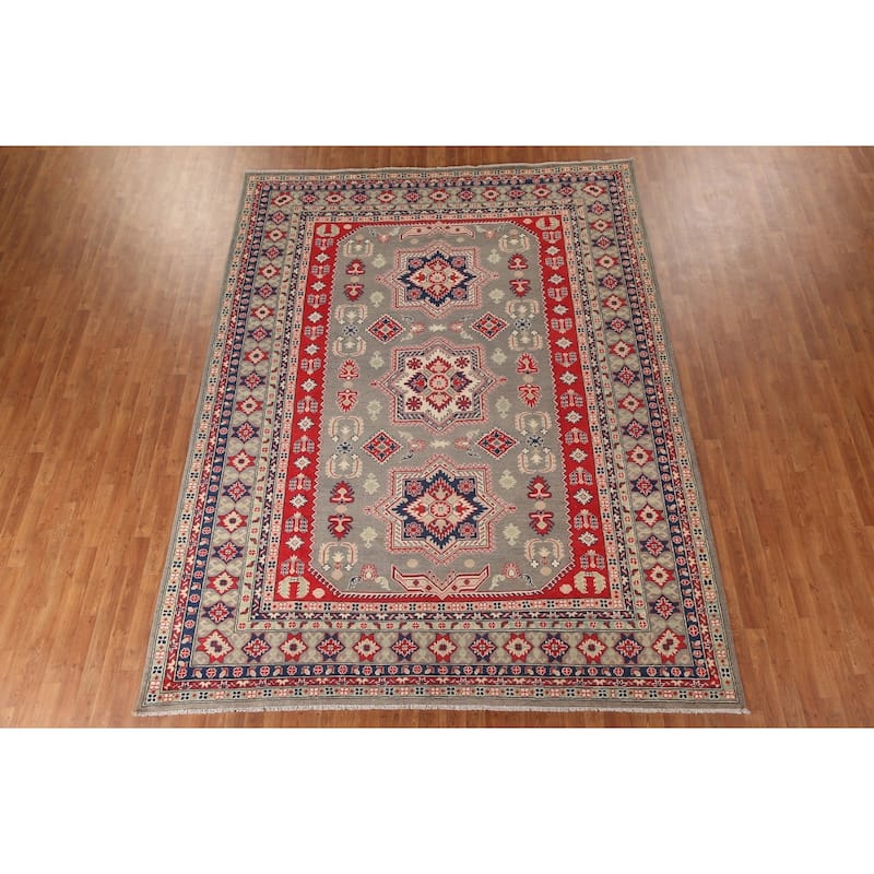 Traditional Grey Kazak Oriental Area Rug Handmade Wool Carpet - 8'7"x 11'5"