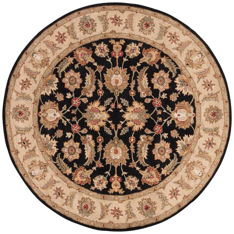 Skylar Handmade Floral Area Rug - 10' x 10' Round - Black/Beige - Runner/Round