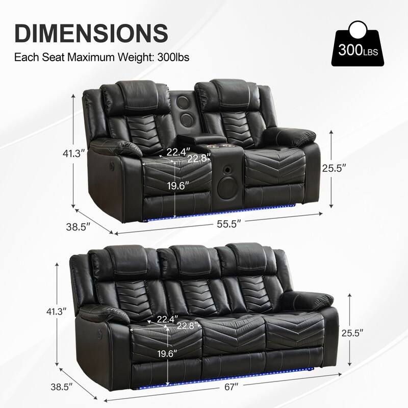 Power Recliner Sofa Set 6-Seater with Zero Gravity,Bass Speaker,Wireless Charger,USB/Type-C Ports,LED Lights,Cup Holders,Gray