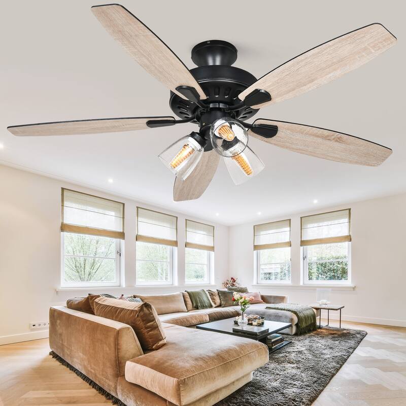 Moasis 52" Faux Wood 5-Blade Low Profile Ceiling Fan with Remote - Oak