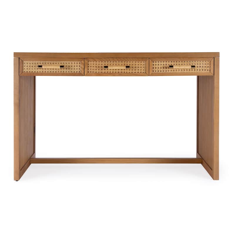 Mesa Cane and Solid Wood 3-Drawer Writing Desk