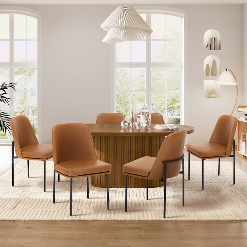 Set of 2 Modern Dining Chairs with Curved Back & Metal Legs, Fabric or Leather Upholstered