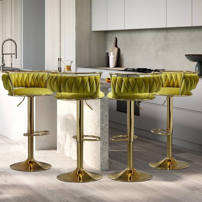 Modern Velvet 26" Adjustable Swivel Bar Stools (Set of 4)