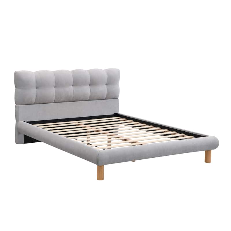 Full Size Elegance Upholstered Platform Bed Frame with Cookie-Shaped Headboard, Comfortable Soft, Easy Assembly