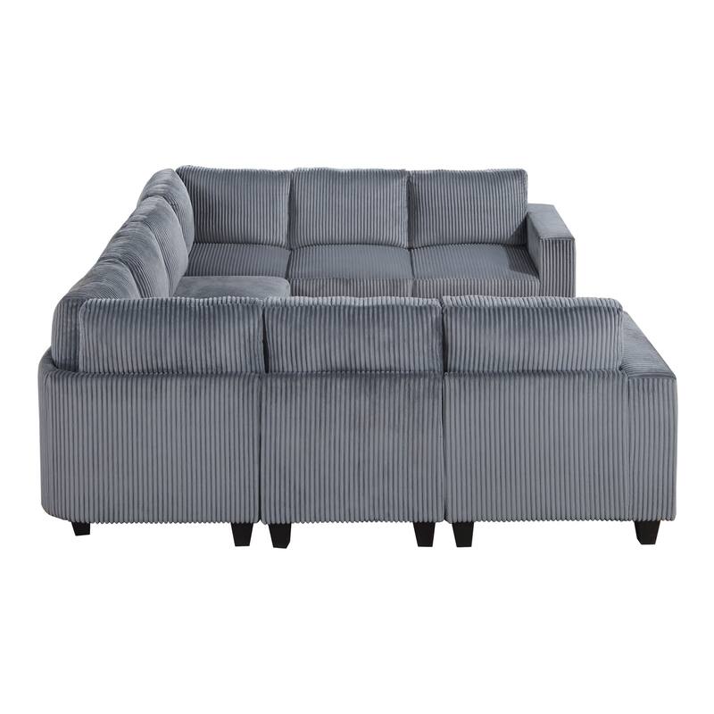 8-Piece Modular Sectional with Storage, Pockets, Ports in Dark Gray Corduroy, Solid Wood