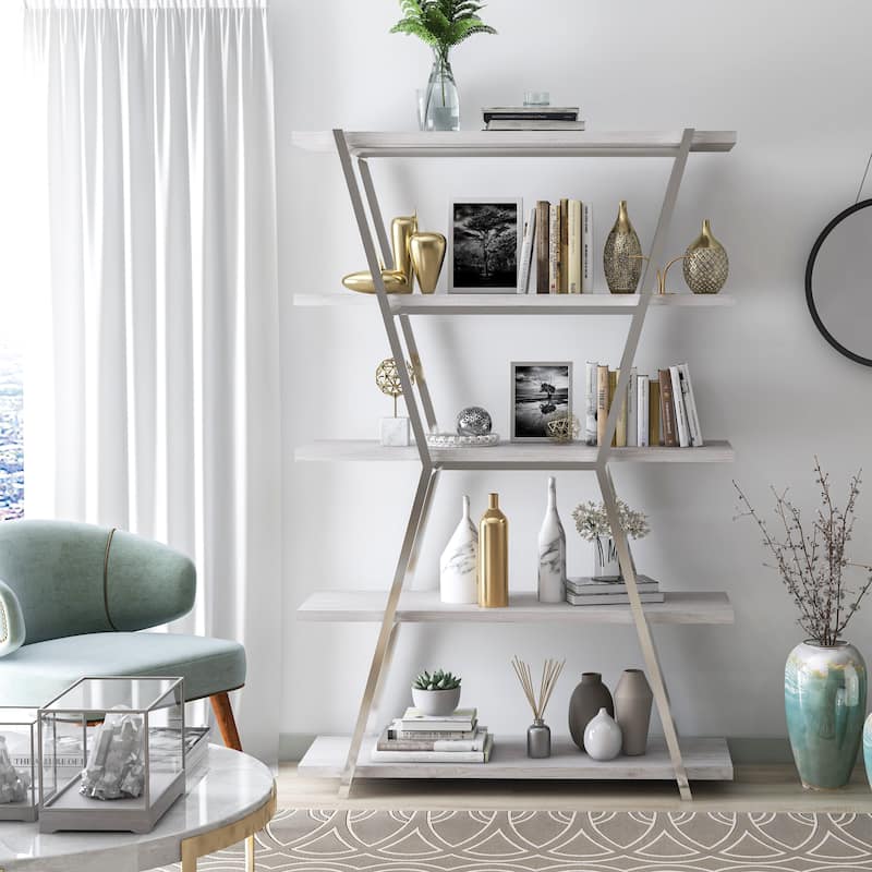 Epstewin Modern 5-Shelf Metal Frame Bookcase/Room Divider by Silver Orchid