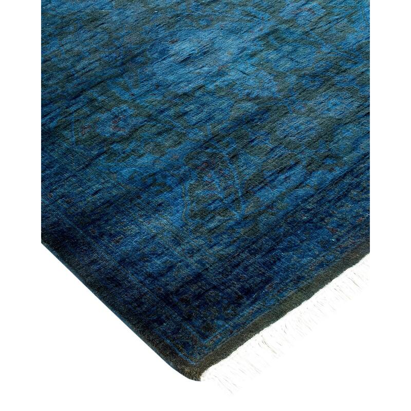 Overton Hand Knotted Wool Vintage Inspired Modern Contemporary Overdyed Blue Runner Rug - 2' 6" x 9' 4"