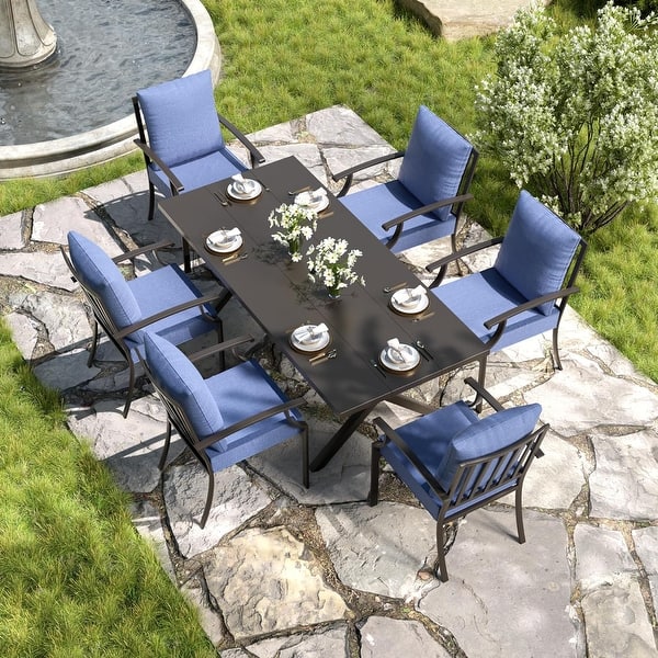 Farmhouse Patio Sets Rectangular Glass Outdoor Dining Table Room Furniture | Moonlightchai