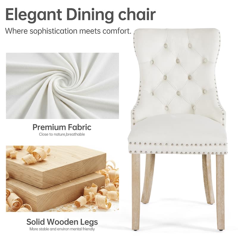 Mordern Fort Vintage Dining Table Set, Tufted Upholstered Chairs with Studded Trim