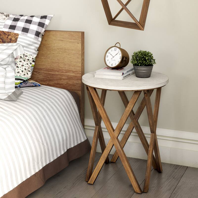 COZAYH Pedestal Farmhouse End Table Set of 2, Distressed White Top with Base for Modern Farmhouse, Boho Decor, Round