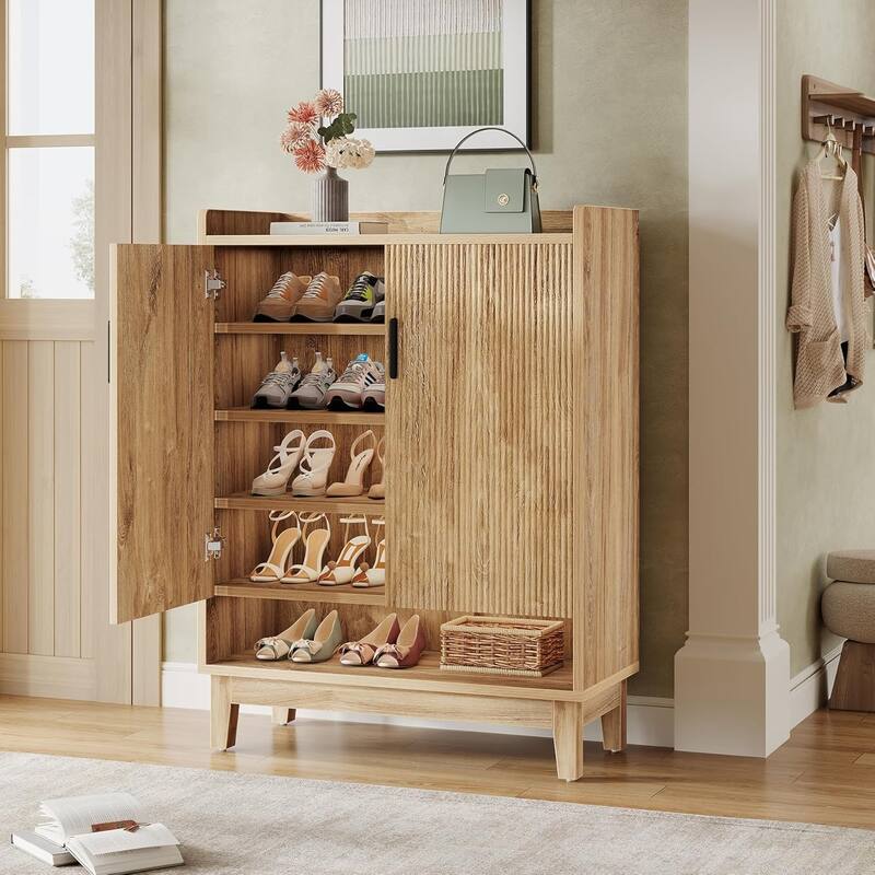 20-Pair Shoe Storage Cabinet with Doors, Farmhouse Shoe Organizer Rack Storage for Entryway Hallway Closet