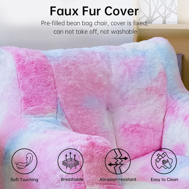 Mieres Faux Fur Fabric Bean Bag Chair, Floor Sofa For Living Room, Bedroom Lazy Sofa