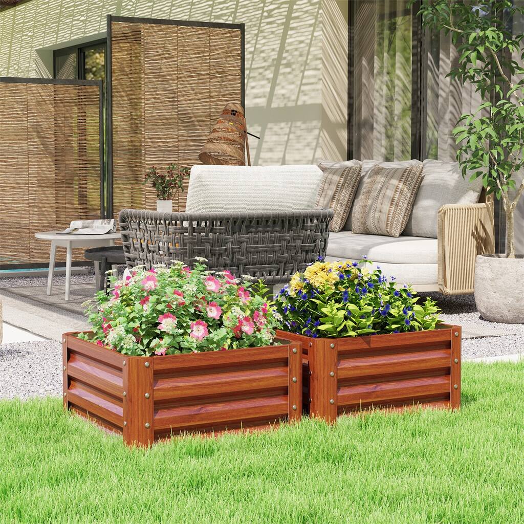 2-Piece Galvanized Steel Garden Bed Set with Drainage - 23.5" L x 23.5" W x 12" H