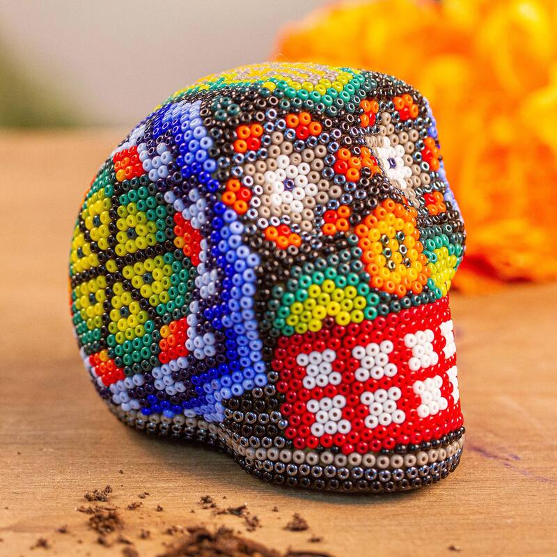 Novica Handmade Peyote Memories Huichol Beaded Papier Mache Skull