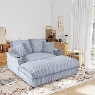 GDFStudio - Polyester 50.9" Loveseat Chaise Lounge Chair with Cup Holders