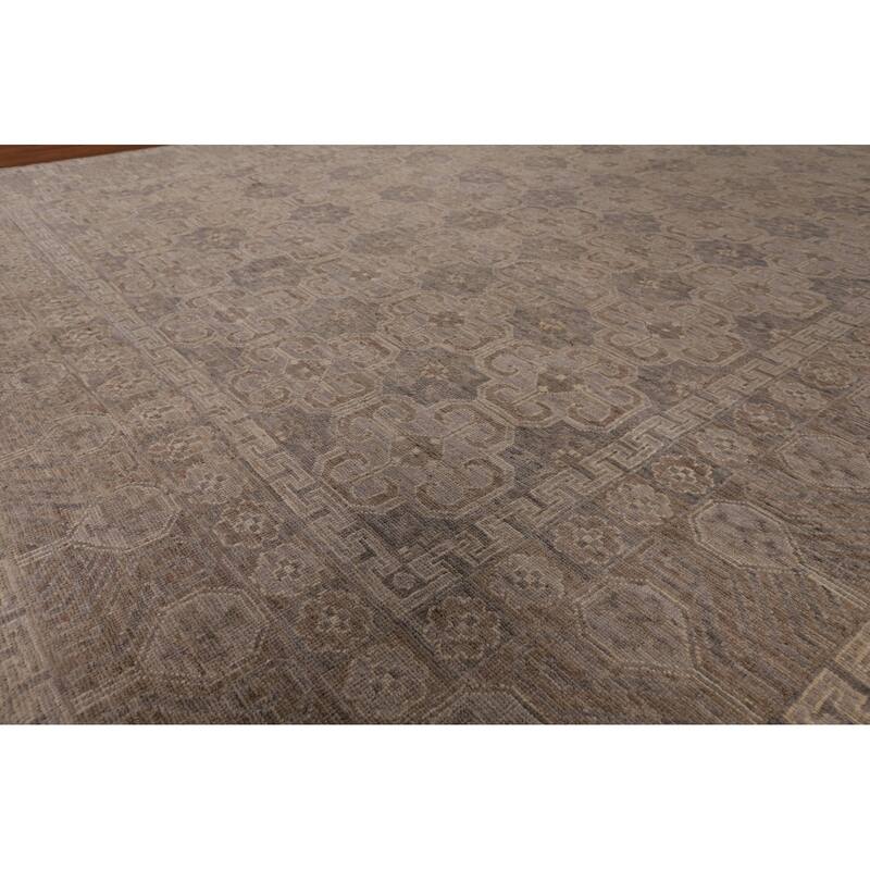 All-Over Geometric Oushak Vegetable Dye Rug Hand-Knotted Wool Carpet - 8'0" x 9'11"