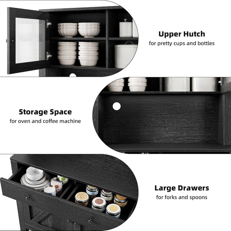 Freestanding Hutch Kitchen Pantry Storage Cabinet for Kitchen, Living Room - N/A