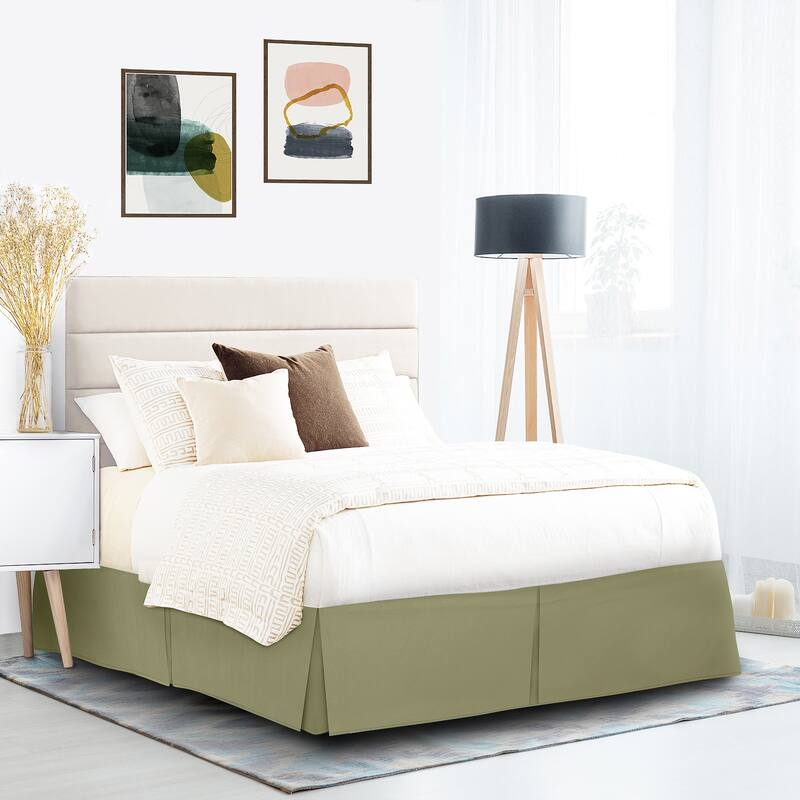 Clara Clark Pleated Bed Skirt-14 inch Tailored Drop - Soft Double Brushed Premium Microfiber Ruffle Bed Skirt - Includes 8 Pins - Sage Green - Queen