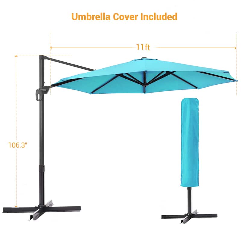 LIVOOSUN 11Ft Cantilever Patio Umbrella,Offset Hanging Umbrella