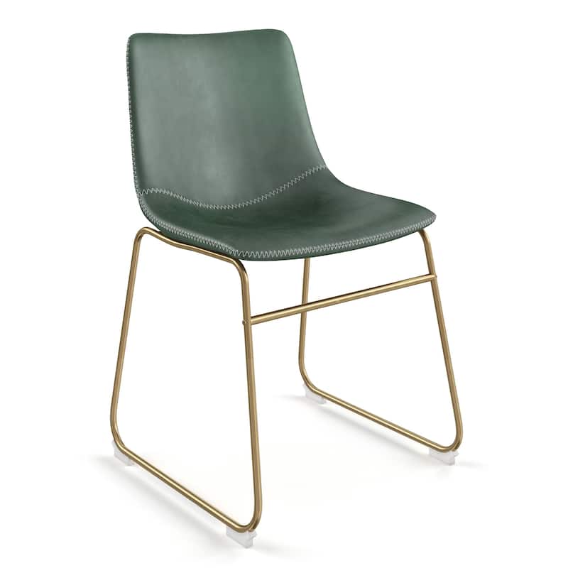 Petra Vegan Leather Side Chairs with Gold Legs (Set of 2) - Green / Gold Legs
