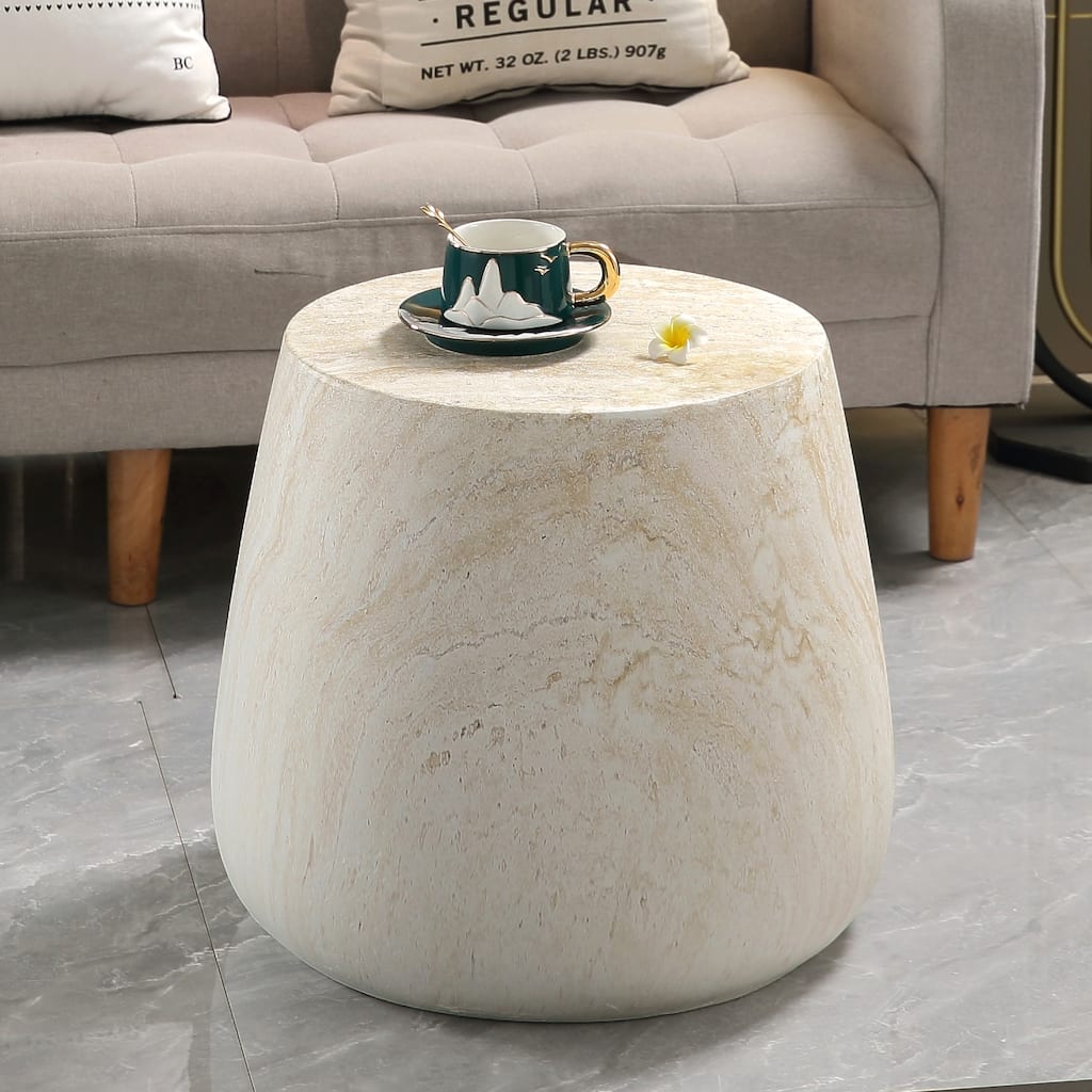 Light Travertine Finish Magnesium Oxide Tapered Side Table 14.57" Top Diameter Round End Table