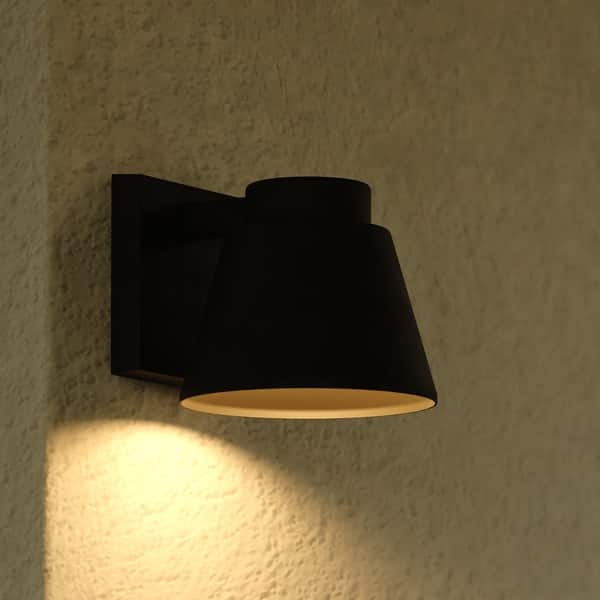 slide 2 of 10, VAXCEL Evans 1-Light Textured Black Outdoor Wall Sconce, Rust-Resistant Aluminum, Metal Shade, Integrated LED Dark Sky Compliant Textured Black - 6-in W x 5.5-in H x 7-in D