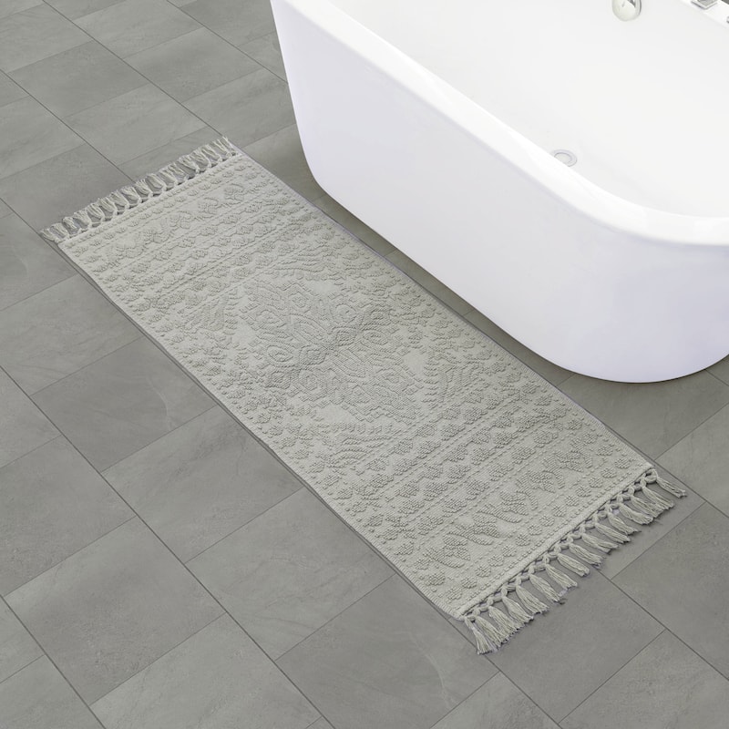 French Connection Nellore Fringe Cotton Bath Rug - Medium Gray - 24x64