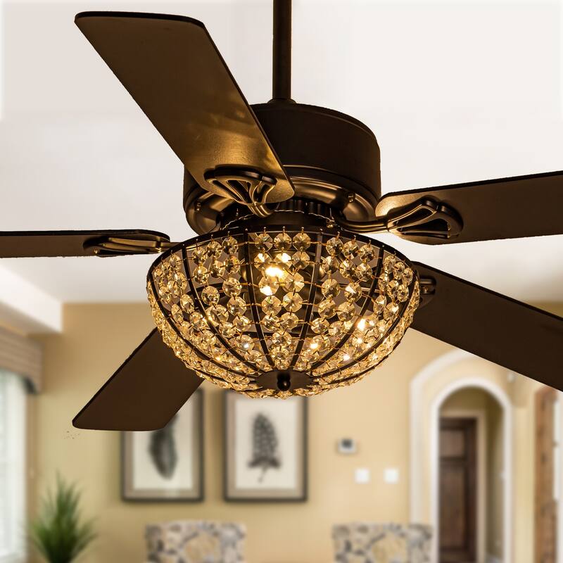 52" Modern Indoor Reversible Crystal Drum Ceiling Fan with Remote Control and Light Kit Chrome