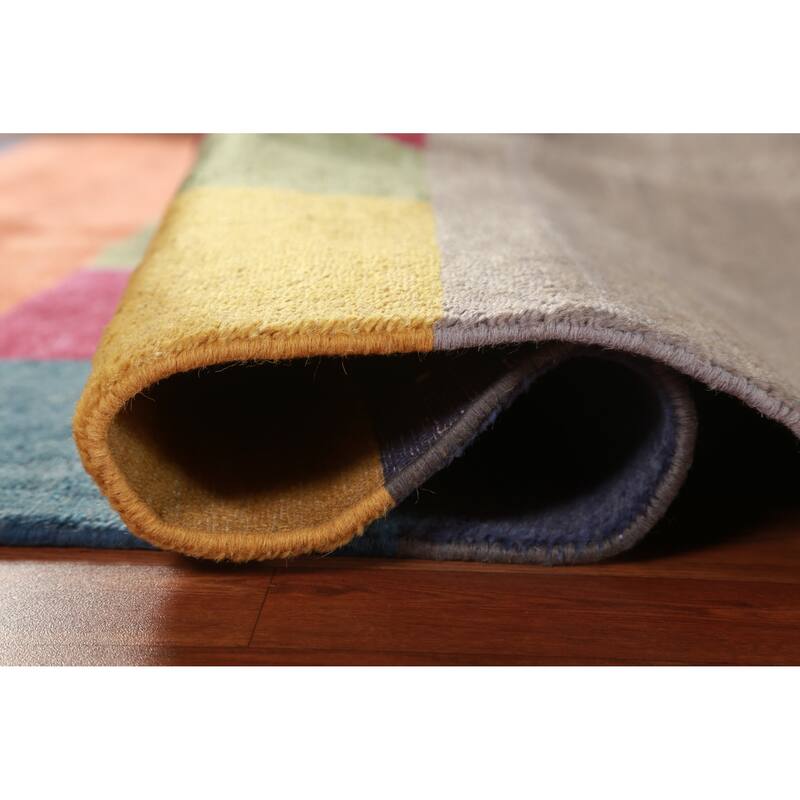 Hand Knotted Oriental 100% Wool Carpet Modern Geometric Multi-Colored Gabbeh Area Rug - 8' 1'' X 5' 1''