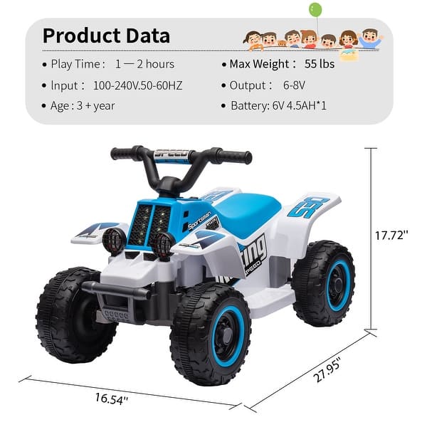 dimension image slide 4 of 6, 6V Kids Ride On Electric ATV