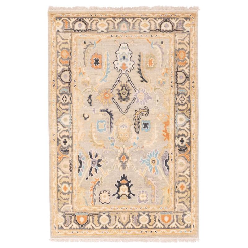 ECARPETGALLERY Hand-knotted Modern Oushak Light Grey Wool Rug - 4'1 x 6'2